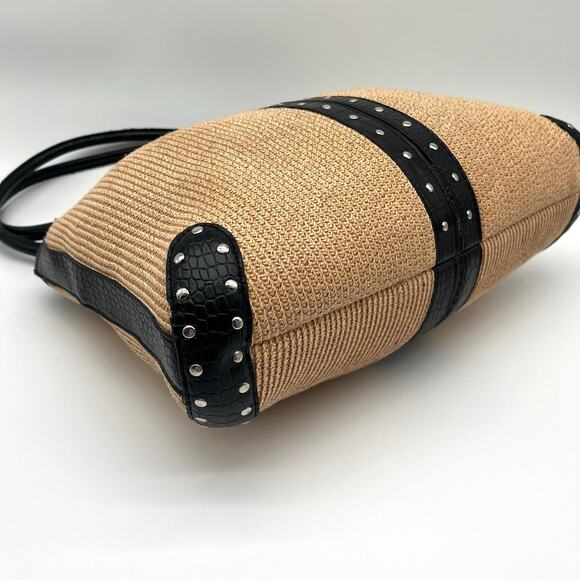 Paper Straw, Faux Leather & Studded Shoulder Bag - Picture 6 of 11